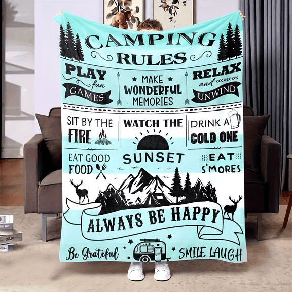 Cozy Camping Blanket Soft Flannel Multicolor Perfect for Outdoor Enthusiasts RV Trips Hiking & Travel