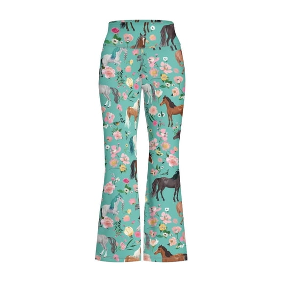 Tiijoy Toddler Girl's Athletic Flared Pants Horse Print Stretch Yoga Pants, Sizes 1-2