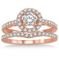 thumbnail image 2 of 1.00 carat Antique Floral Halo Bridal set with Round Cut diamond in 10k Rose Gold, 2 of 3