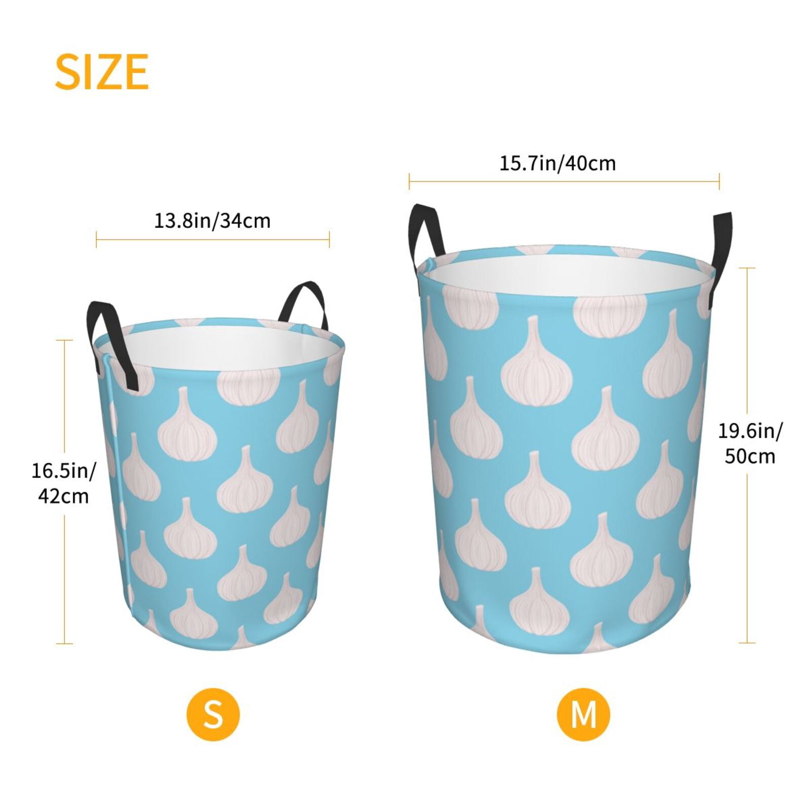 Large Laundry Basket with Handles - Garlic white Pattern Kids Baby Dirty Clothes Laundry Hamper for Bedroom Aesthetic