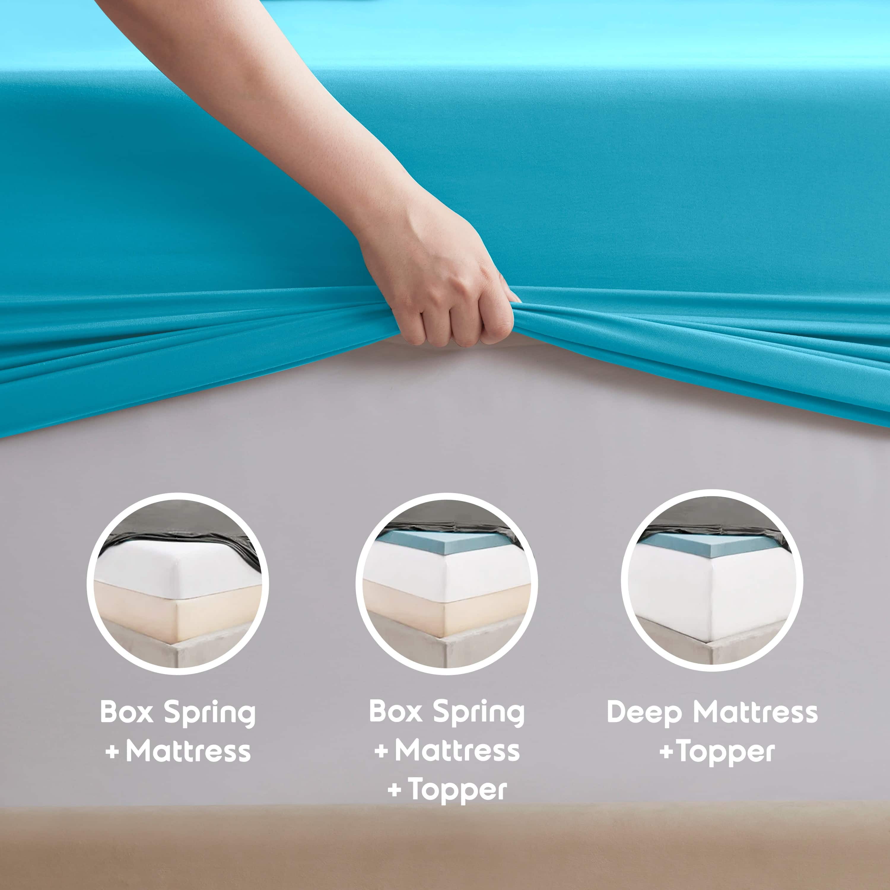 Lammaloe Split King Sheets Set, Hotel Style Deep Pocket 5 Piece Bed Sheets, Luxury Soft Microfiber Sheet Sets, Beach Blue