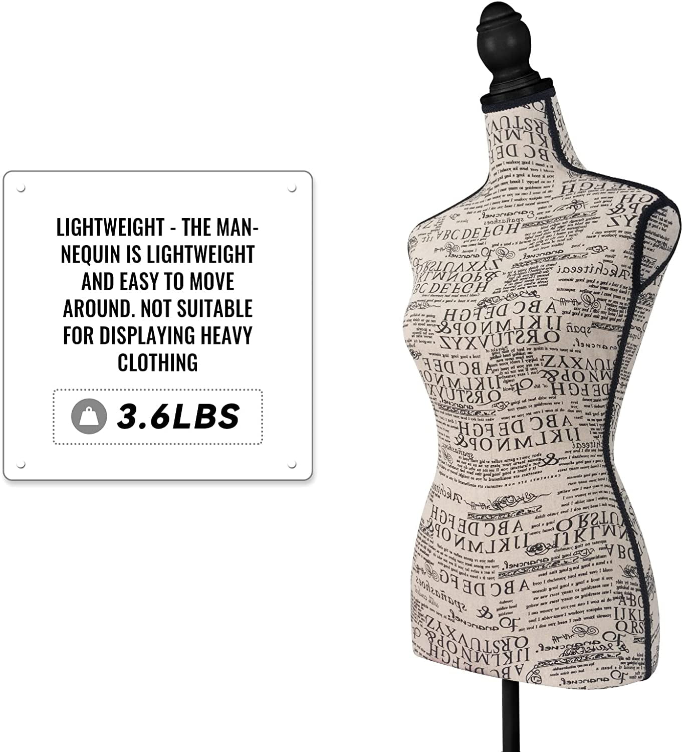 Female Mannequin Body, Dress Form Sewing Mannequin Torso with Adjustable Tripod Stand, Manikin Dressmakers Dress Jewelry Display(Fabric)
