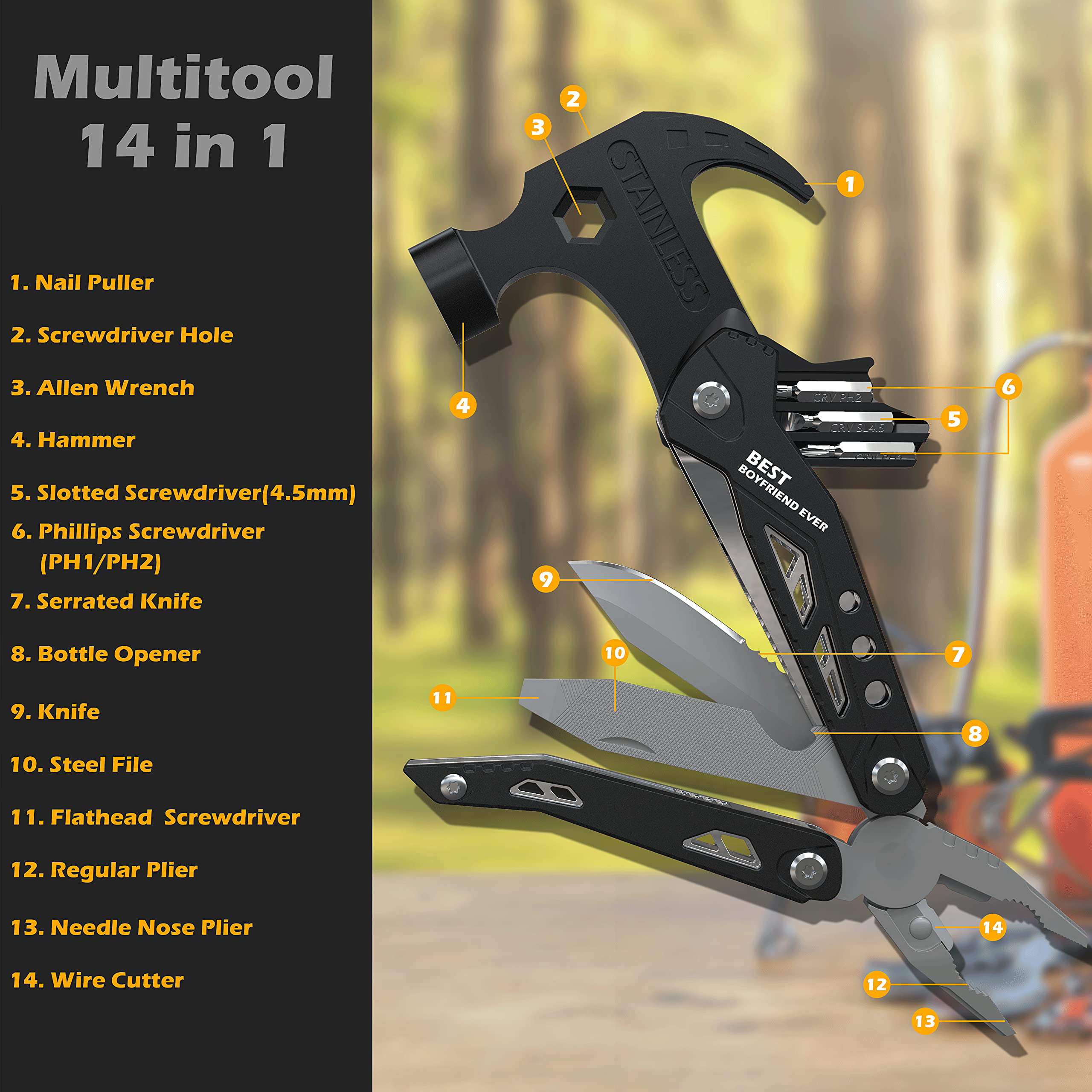 Men　Camping　Screwdrivers　Valentines　Him　Anniversary　Gifts　Day　Multitool　Birthday　14　Unique　for　Gifts　Boyfriend,　with　Accessories　Opener.　Gear.　Gifts　Survival　Bottle　in　RushDeer　Pliers　Hammer　for