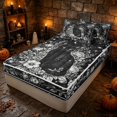 thumbnail image 3 of Erosebridal Spooky Black Cat Zipper Twin Comforter Sets with Fitted Sheet and 2 Pillowcases, Boho Crescent Moon Flower Zipper Bedding Set for Boys Girls, Black White, Black Reversible, 3 of 7