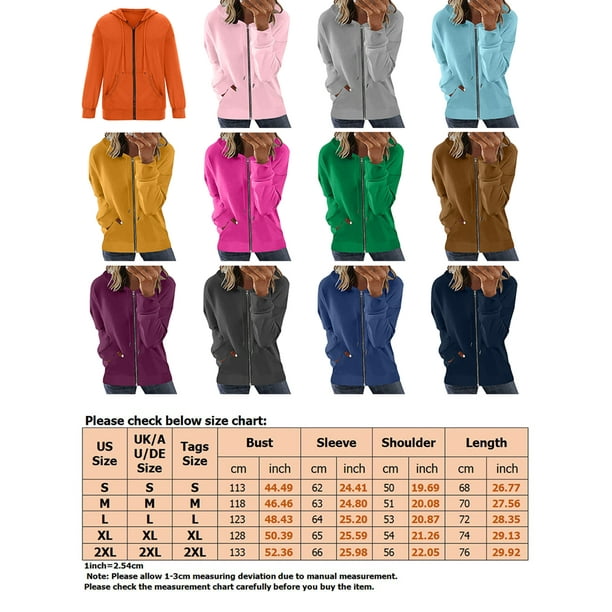 MAWCLOS Ladies Hoodies Solid Color Hooded Tops Full Zip Sweatshirt Fashion  Sport Long Sleeve Shirt Brown XL 