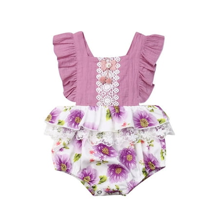 

Kuriozud Baby Girl Ruffle Floral Lace Romper