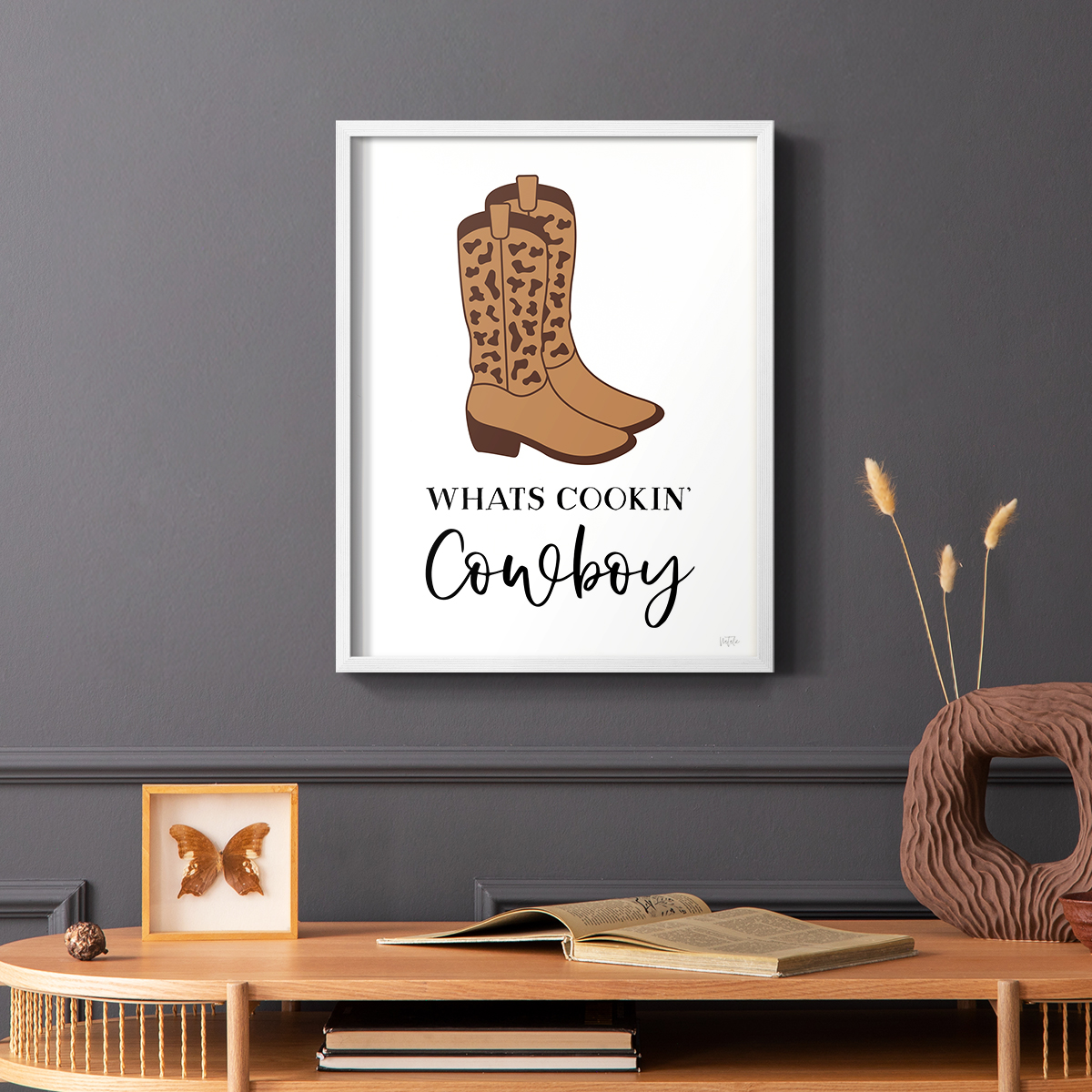 What's Cookin' Cowboy Framed Print in White Solid Wood 8 x 10 Framed Print