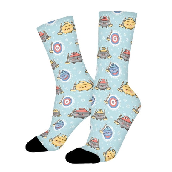 Cute Curling Funny Novelty Crew Socks for Women Men Sports