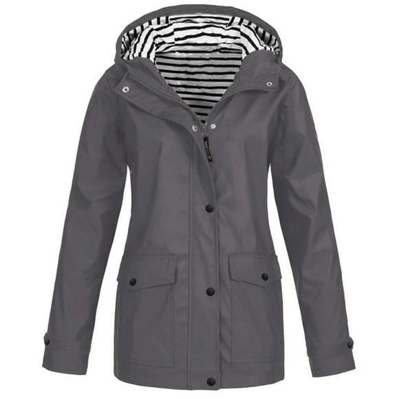 FAVIPT Veste pour Femme Grande Taille Imperméable Protection Solaire Vestes de Pluie à Fermeture Éclair Complète Chandails à Capuchon Manteaux Légers Uni Coupe Ajustée Vêtements d'Extérieur 2025 Gris,P