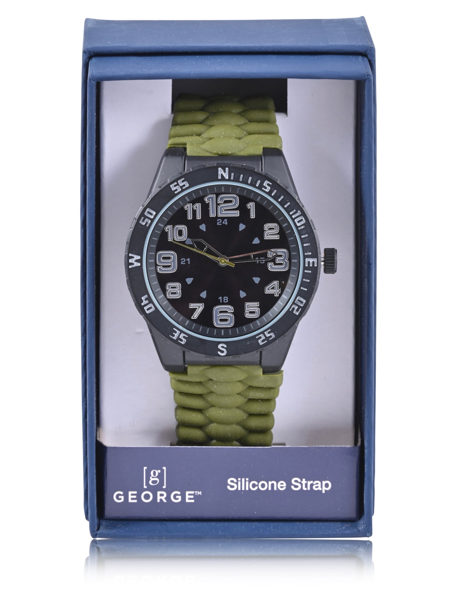 OLIVE Analog GEORGE Men\u0027s Watch: Silvertone Case, White Easy Read Dial, Olive Green  Nylon Strap (FMDOGE006)