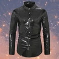 thumbnail image 2 of LIIPEE Men Shirts Fashion Glittering Sequins Long Sleeve Lapel Button Down Shirt Male Classic Fit Comfortable Breathable Soft Party Dance Shirts,Black,L, 2 of 4