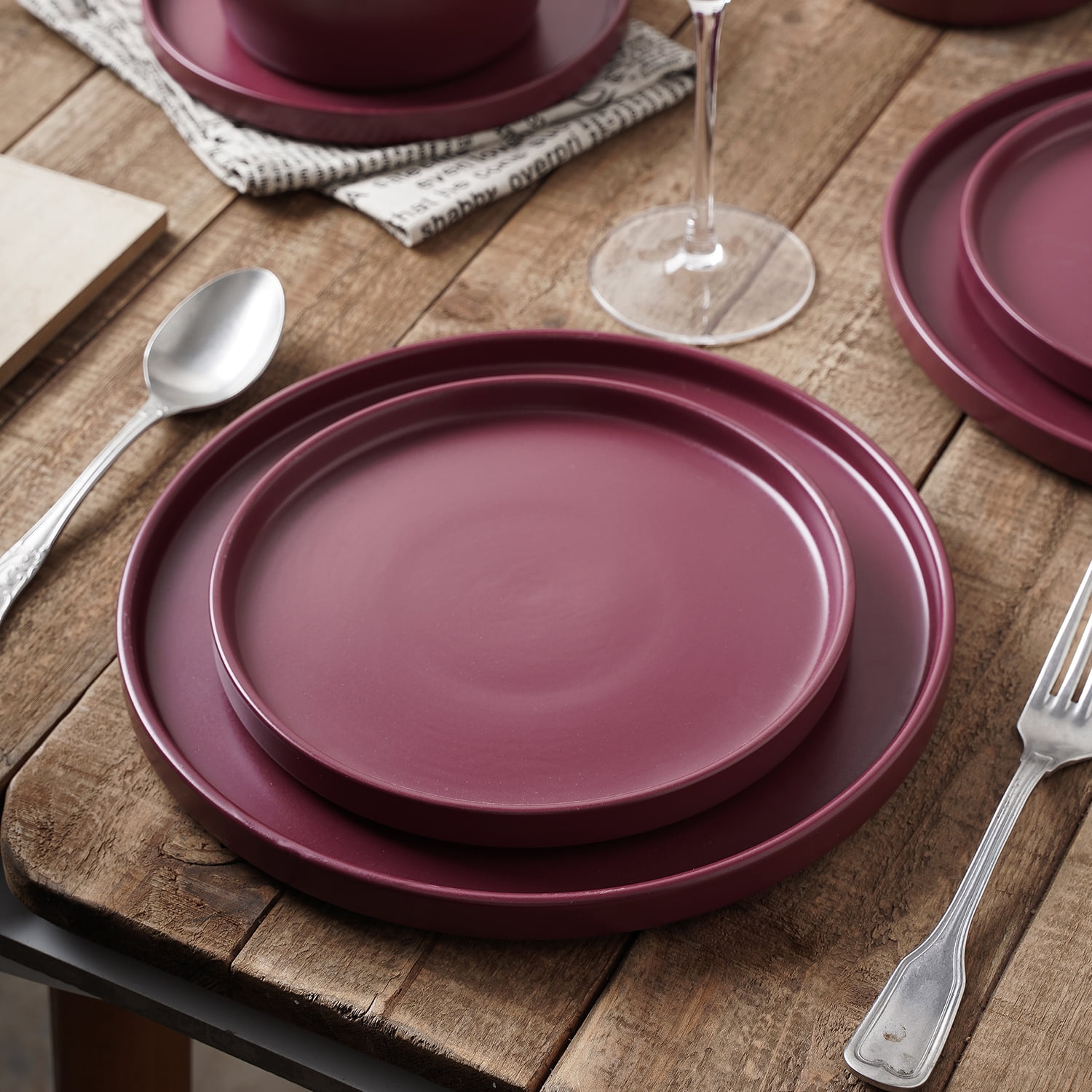 Stone + Lain Chelsea Stoneware Collection, Round Dinnerware Set, 24 Pieces Service for 8, Purple