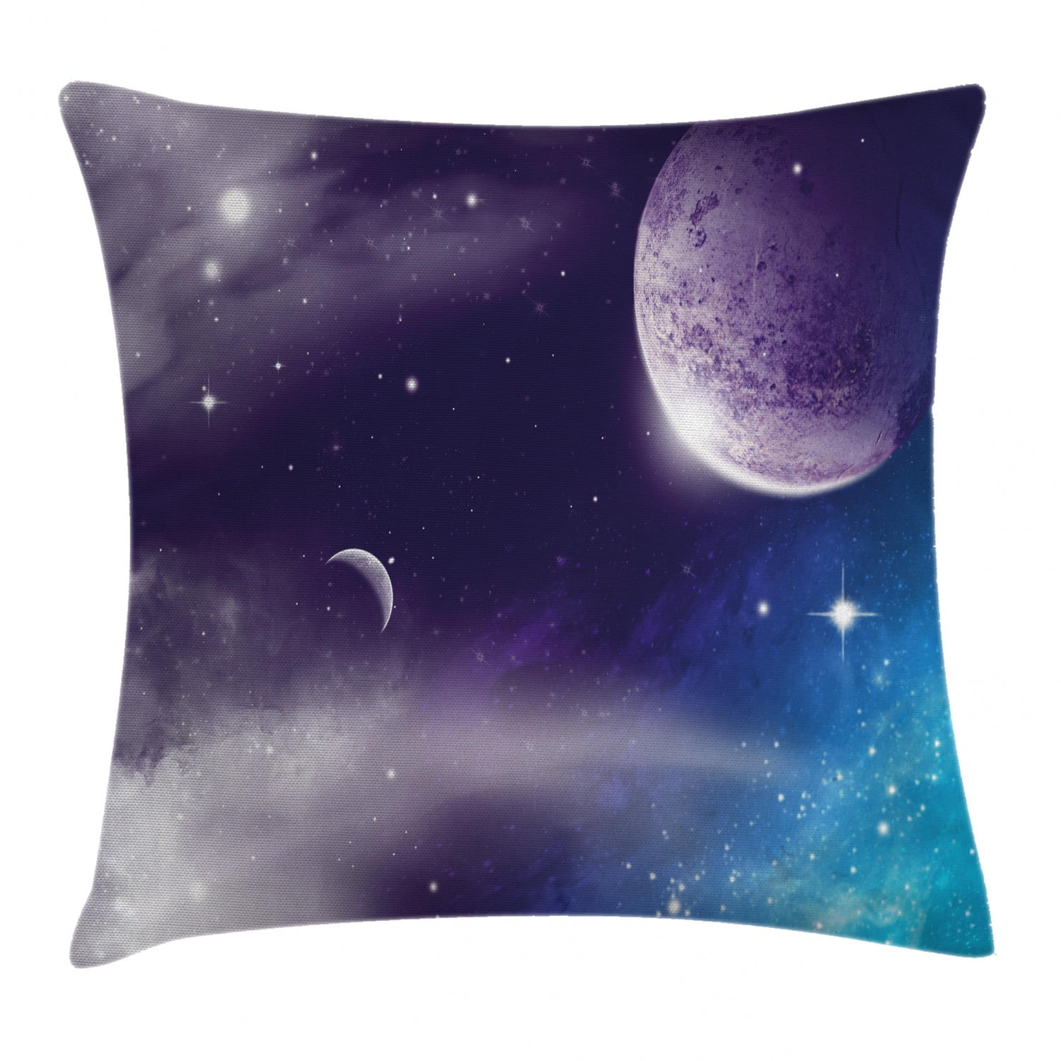 Space Throw Pillow Cushion Cover, Universe with Planet and Crescent ...