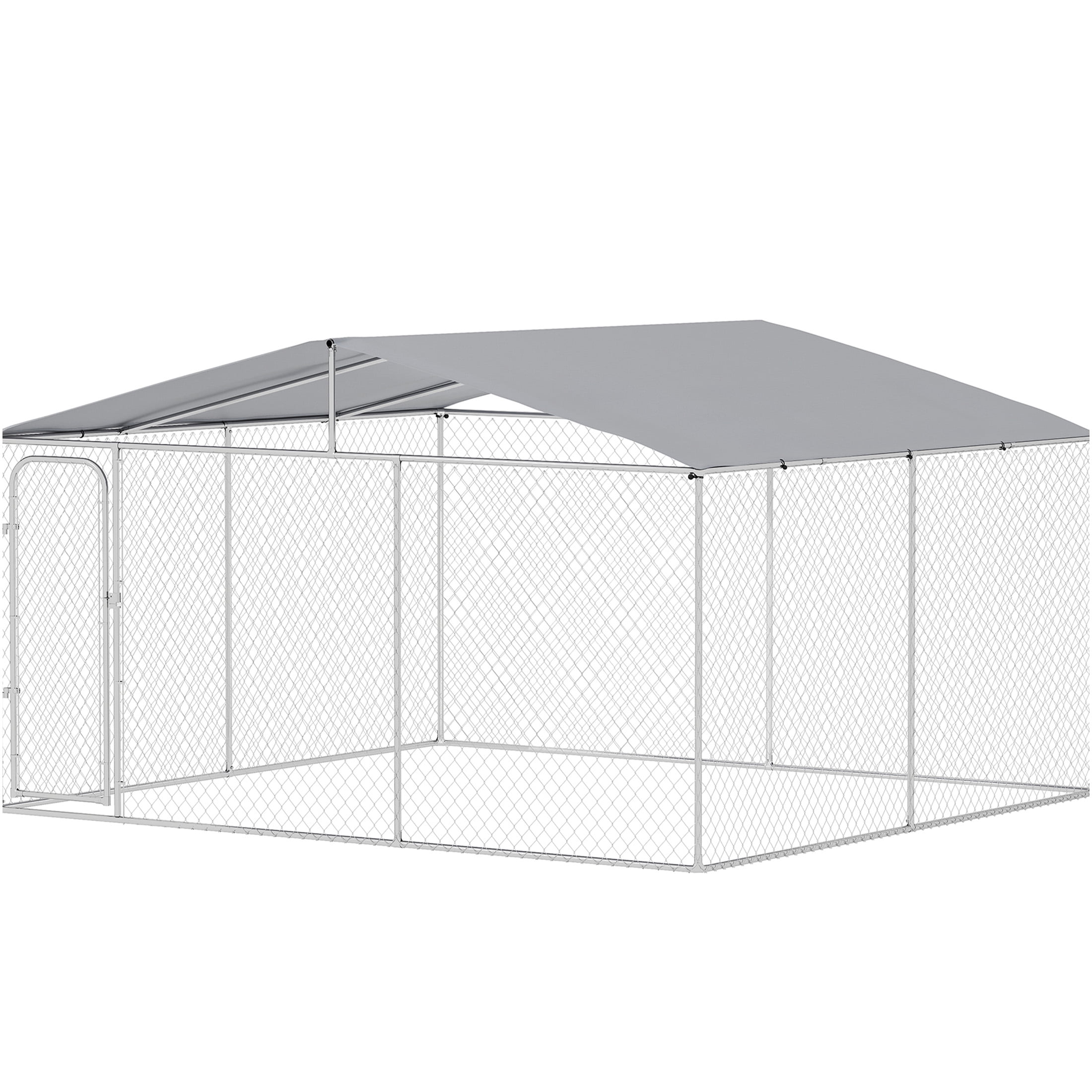 JERFIT Large 13x13x7.6ft Outdoor Dog Kennel with Roof Cover, Heavy Duty Steel Welded Wire Pet Playpen Yard Fence Run for Big Dogs, Silver