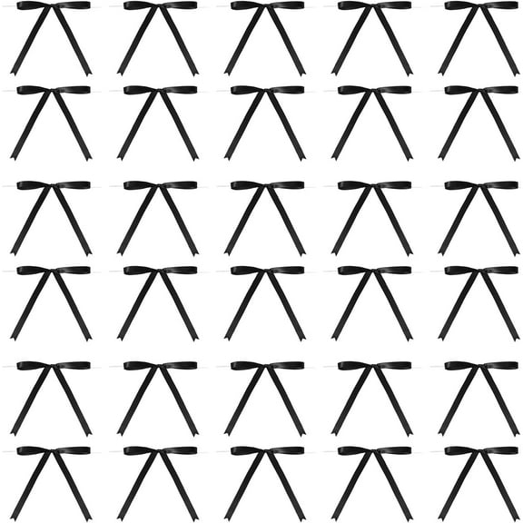 30 Pcs Black Bows for Balloons, 5 X 7 Inch Small Mini Ribbon Bow Cake Decor