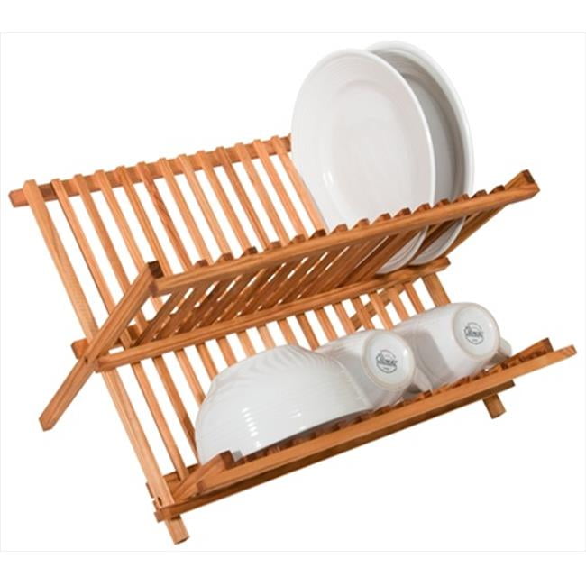 Honey-Can-Do BAMBOO wooden DRYING DISH RACK Plate Holder Collapsible Compact