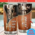 thumbnail image 2 of Personalized Christian Tumbler 20oz 30oz Faith Over Fear Jesus Leather Drawing Style Stainless Steel Travel Mug Christmas Religious Themed Gift For Women Men Christians, 2 of 6