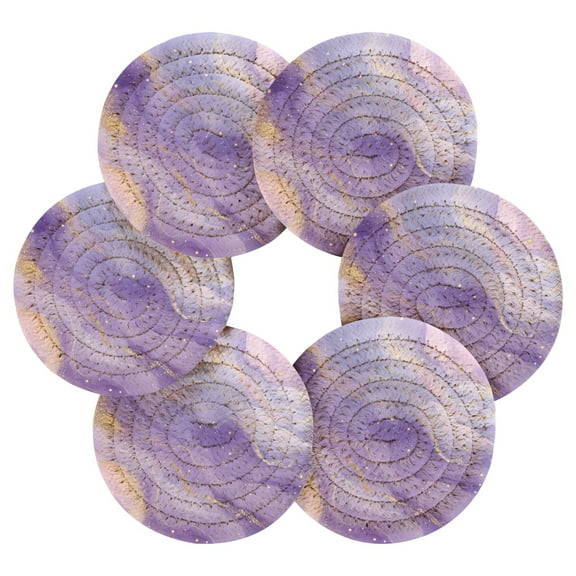 Round Placemats Set of 6 Heat Resistant Washable Kitchen Table Decorations 15.4in Soft Purple Marble Vortex