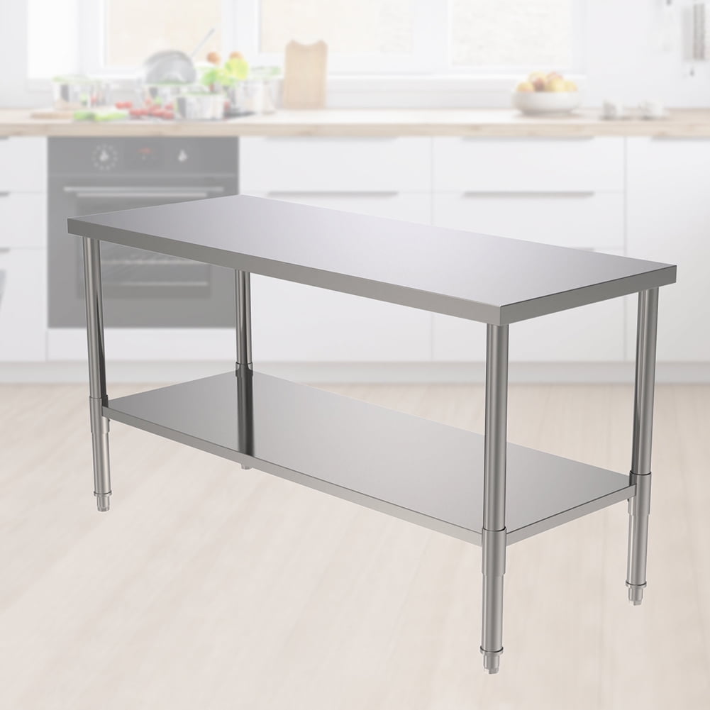 Kepooman Kitchen Modern Stainless Steel Rectangle Table with Shelf for Prep & Work, 24" x 60" Silver Kepooman Kitchen Modern Stainless Steel Rectangle Table with Shelf for Prep & Work, 24" x 60" Silver