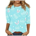 thumbnail image 1 of Bowake T-Shirts de Pâques pour Femmes Été Mignons Hauts Grande Taille pour Femmes Col Rond Manches 3/4 T-Shirts Graphiques Œuf de Pâques, 1 of 5