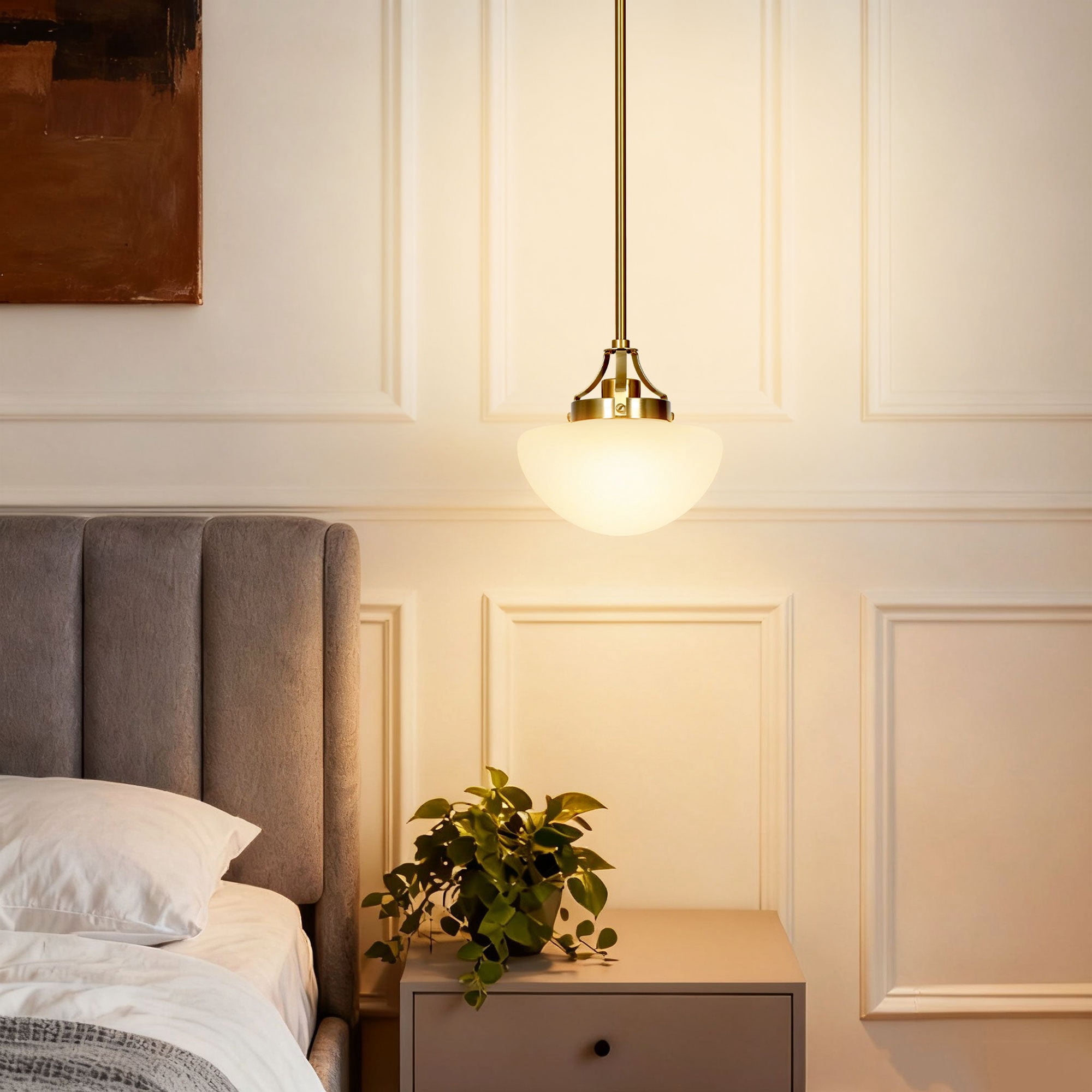 LNC Isididae 1 -Light Plated Copper and Opal Glass Bowl Modern/contemporary Frosted glass Schoolhouse Mini Hanging Pendant Light