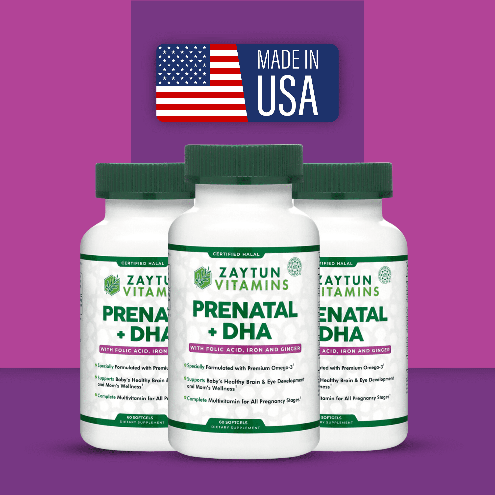 Zaytun Vitamins Halal Prenatal + DHA Multivitamin Softgels, 60 Softgels