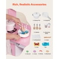thumbnail image 5 of VEVOR Play Kitchen for Kids, Wooden, Kids Kitchen Playset with Real Lights & Sounds, Food & Cookware Accessories, Pretend Play Toy Set, Range Hood, Microwave, for Toddlers, Girls & Boys Ages 3-8,Pink, 5 of 9