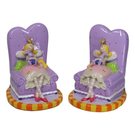 Purple Whimsical Fairy Queen Sitting On Giant Sofa With Magic Wand Bookends Set