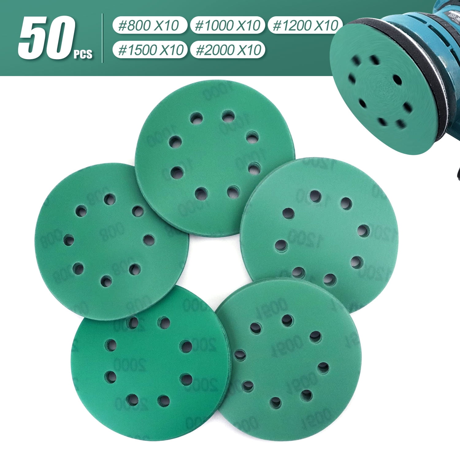 5 inch Sanding Discs 8 Hole Hook and Loop 800/1000/1200/1500/2000 Grit