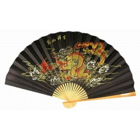 "Classic 35"" Oriental Feng Shui Wall Fan-Black Dragon"