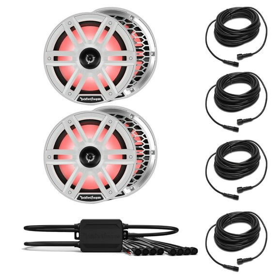 Rockford Fosgate 2 Pair M2-8H M2 Series 8" Horn Marine White & Stainless Grilles Included   (1) PMX-RGB Optix LIght Controller   (4) RGB-25 25' Extension Cable