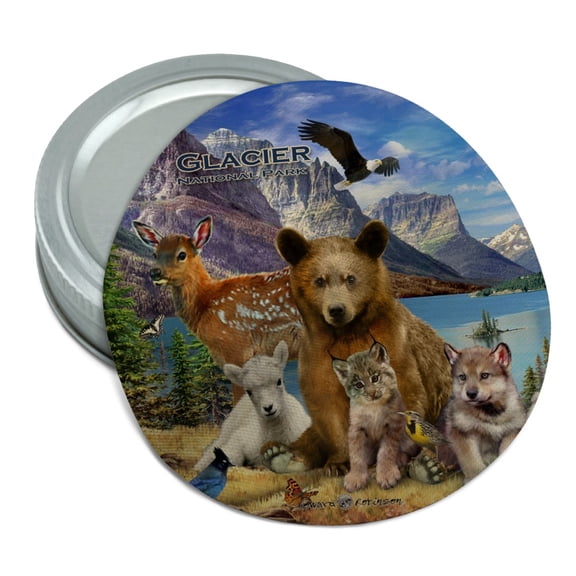 Glacier National Park Montana Animals Bear Eagle Deer Bobcat Wolf Round Rubber Non-Slip Jar Gripper Lid Opener