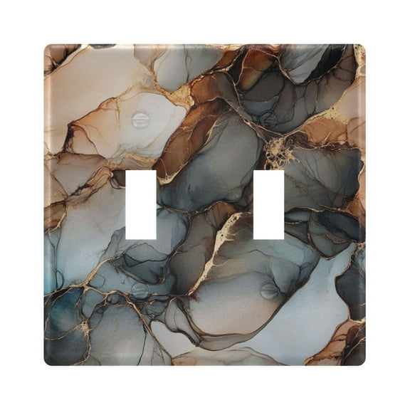 WOBOGO Brown Gilt Marble Pattern 2-hole Switch Plates PC Flame Retardant Plastic Material Glossy Finish Smooth Touch 4.56x4.48x0.27in