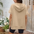 thumbnail image 4 of NinXxx Women's Loose Short Sleeve Zipper Pocket Hoodie Top Khaki L, 4 of 6