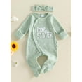thumbnail image 3 of HWJAD Baby Girls Waffle Footed Romper Set for Little Sister Newborn Long Sleeve Jumpsuit Coming Home Clothes Infant Bodysuit Headband Fall Outfits, 3 of 9