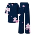 thumbnail image 3 of WCJM Pink Summer Outfits For Women 2 Cotton Linen Set Oversized T Shirts Straight Leg Pant Plus Size Tracksuit, 3 of 5