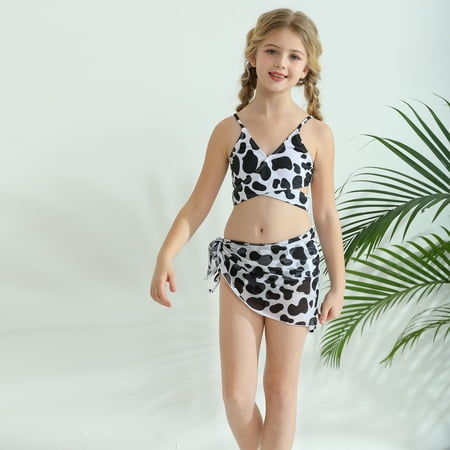 Uccdo 8-12T Girls Swimsuits  Big Girls Solid Bikinis Bathing Suit  Little Girls Floral Tie Dye Bikini Swimsuit + Cover Up Skirts  3 Pieces  Size 8-12 Years
