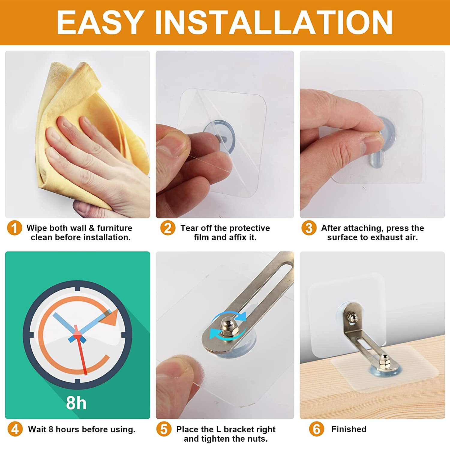 Adhesive Furniture Wall Anchors No Drill (10 Pairs), Anti Tip Furniture Straps Kit for Baby Proofing, Secure Bookcase Dresser Shelf Cabinet to Wall for Child Safety - No Screw