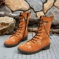 thumbnail image 4 of BLTIBY Mid Calf Boots for Women Chunk Heel Lace Up Embroidery Boot Winter Fall Fashion Booties Side Zip Orange 38, 4 of 8