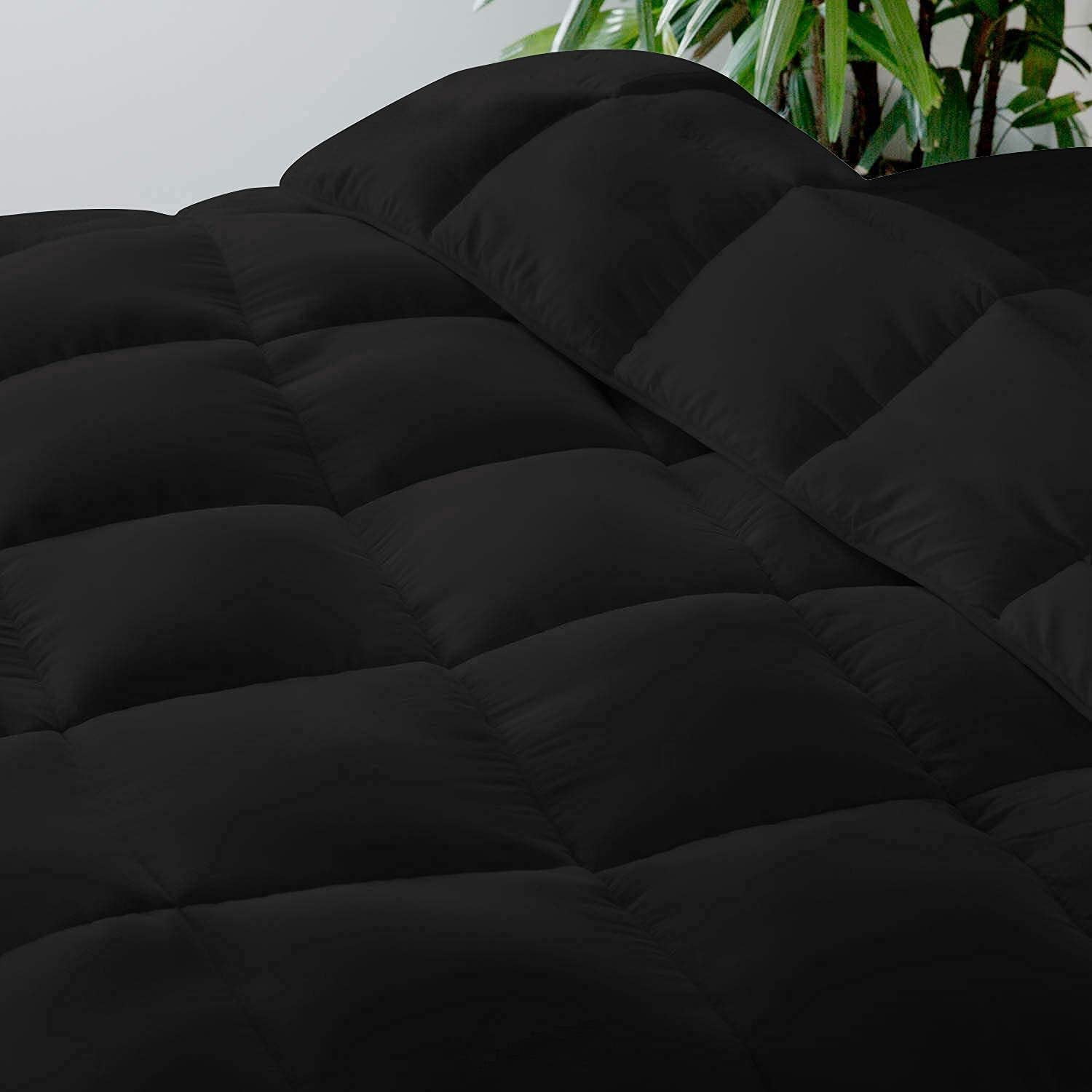 Roch Linen Lightweight All Season Down Alternative Comforter - 100% Cotton and Soft Quilted Duvet Insert, Cooling Comforter for Warm Weather/Hot Sleepers -(King/Cal King, Black)