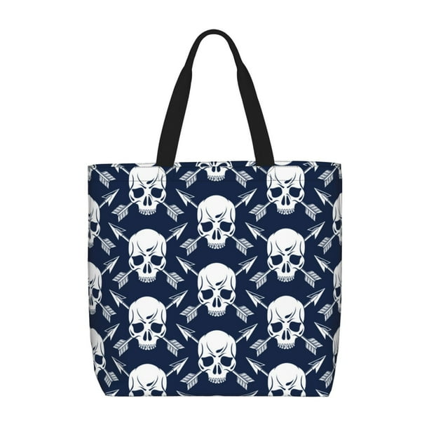 Fotbe white arrow Skull Bolsa Tote con Estampado para Mujer, Bolsos con Cremallera, Bolsa de Hombro Casual de Gran Capacidad con Bolsillos Internos