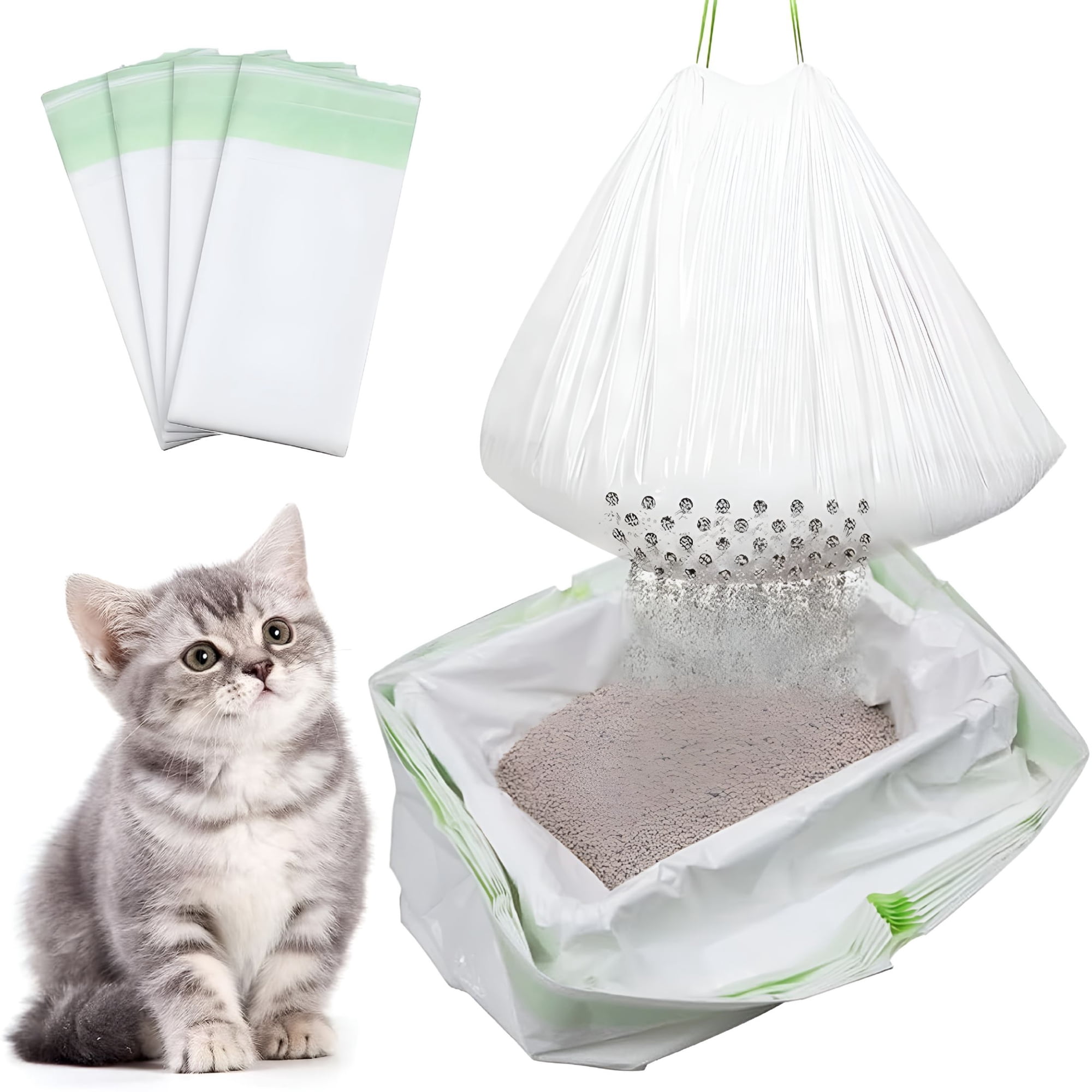 ACDANC Sifting Cat Litter Box Liners with Holes, 37x18 Inch Drawstring Waste Bags, Leak-Proof Pet Supplies