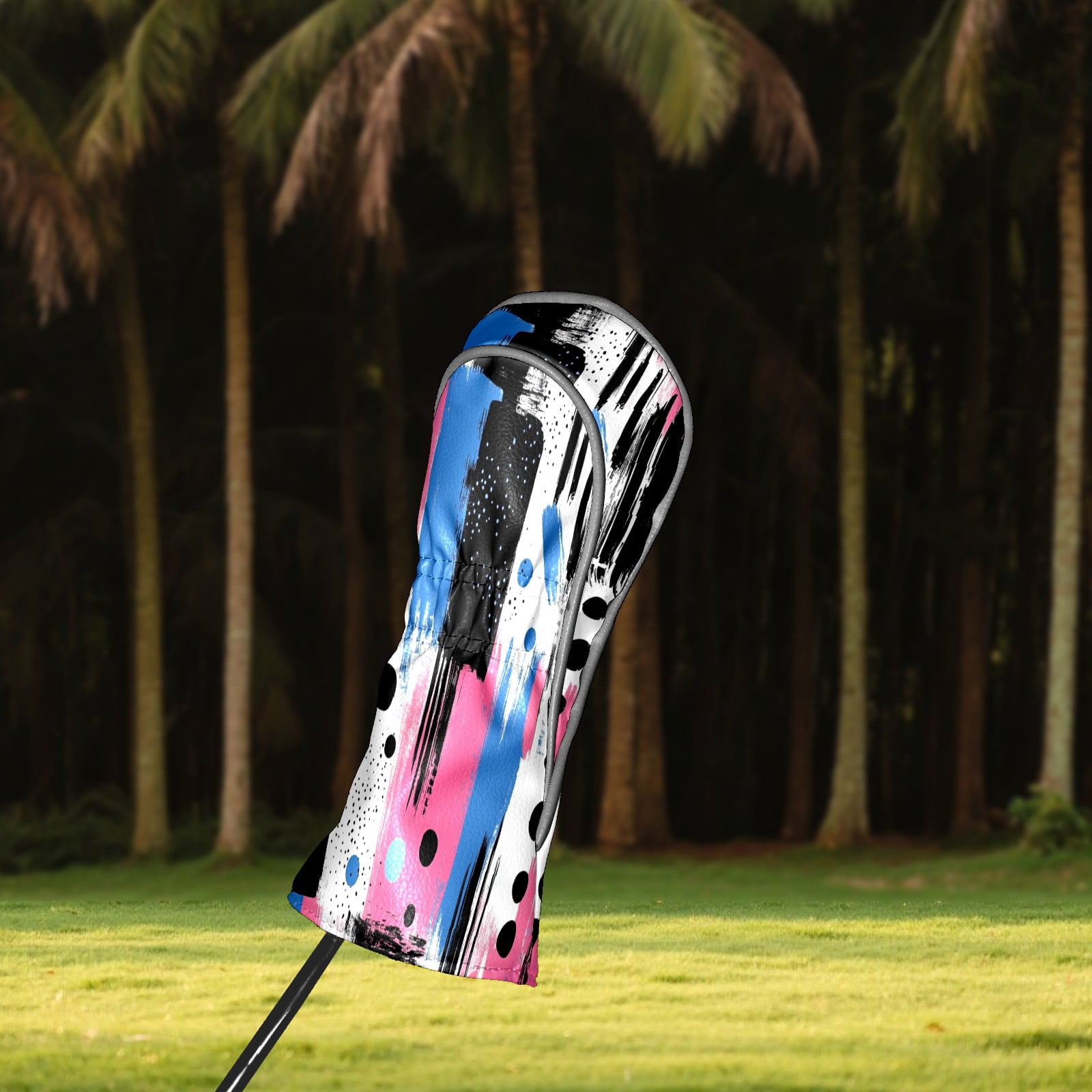 Golf Club Covers PU Leather Waterproof Head Covers for Fairway Woods Hybrids Hand-drawn Graphics