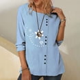 thumbnail image 2 of IROINNID Long Sleeve T-Shirts for Women Causal Round Neck Printing Blouse T-Shirt Button Tops,Sky Blue, 2 of 4