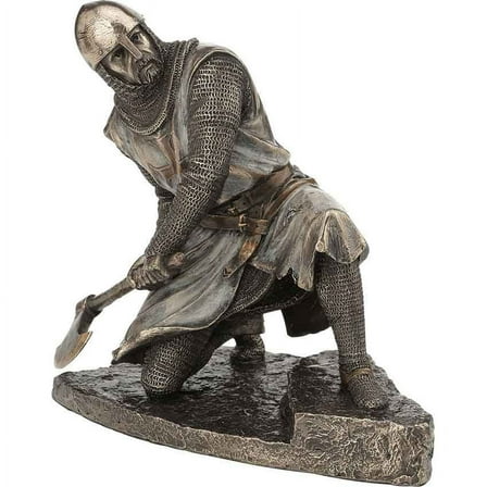 Veronese Design Bronze Finish Kneeling Templar Knight Wielding Battle Axe Statue