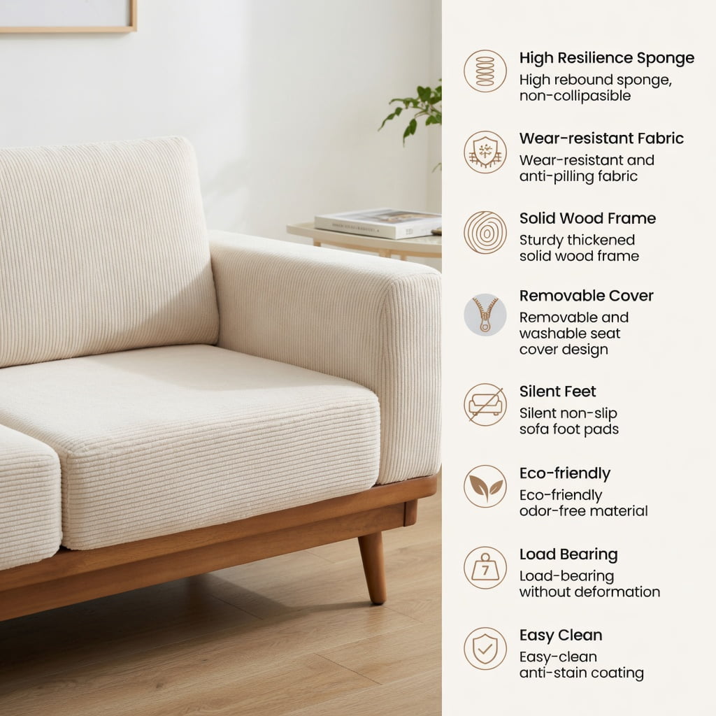 Hommoo 4-in-1 Convertible Folding Sofa Bed, Corduroy Futon with Removable Armrests, Floor Lounger & Compact Space-Saving Sleeper, Beige
