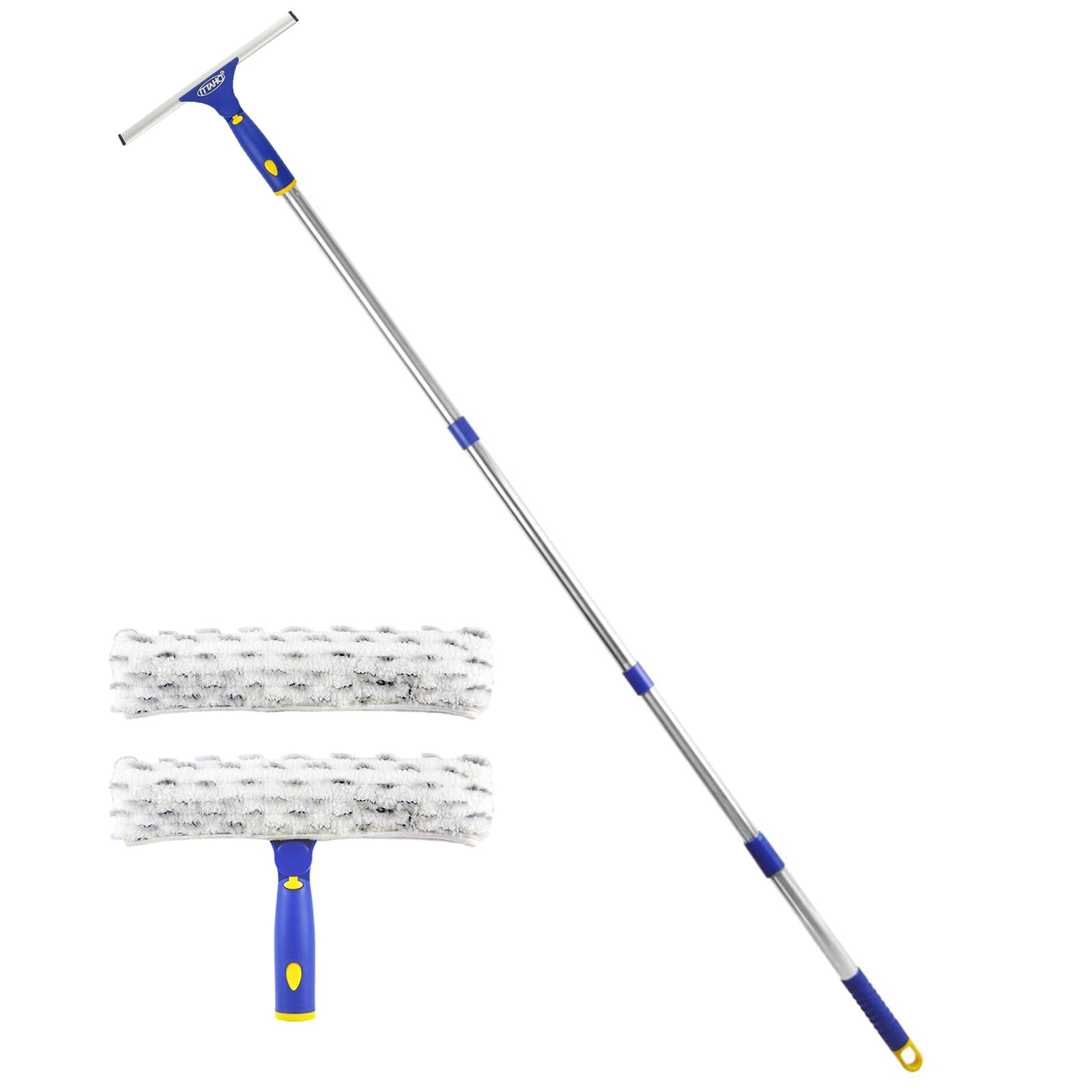 ITTAHO Extension Squeegee for Window Cleaning, 10' Squeegee & 11' Microfiber Cleaning Tool Combi with Long Handle Pole for Car, Sliding Door, Shower Glass Door-Swivel Style-2 Pads