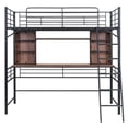 thumbnail image 3 of Twin Size Loft Bed with Desk and Bookcases, Heavy Duty Metal Loft Bed Twin Size with Storage Shelves & Inclined Ladder & Guardrail, High Bed Frame for Boys Girls Teens, No Box Spring Needed, Black, 3 of 7