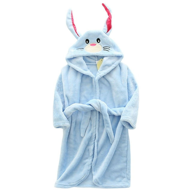 Splozh Peignoir en Peluche Enfants Dessin Animé Vêtements de Maison Peignoir Chaud Garçons et Filles Pyjamas Flanelle à Capuche Peignoir à Nouer Bleu, 2-3 Ans