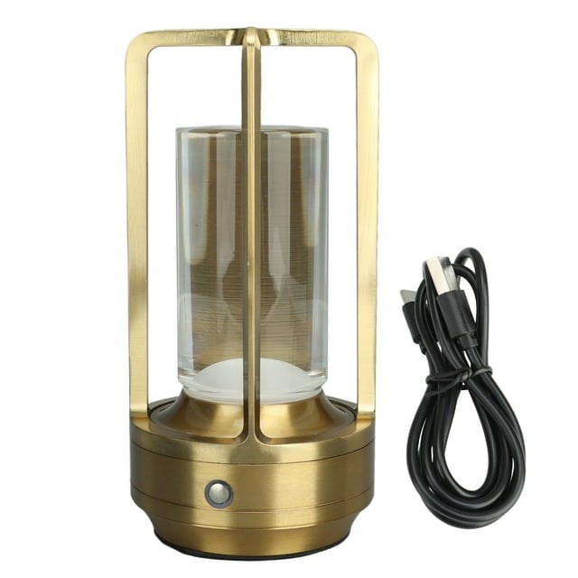 Lámpara de mesa inalámbrica, 3 colores, atenuación continua, LED, recargable, táctil, para mesita de noche, dorada